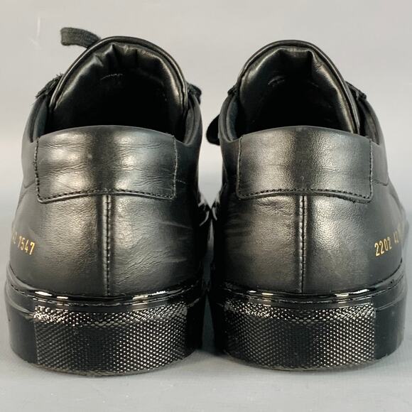 COMMON PROJECTS Size 9 Black Leather Low Top Shiny Sole Sneakers - Picture 3 of 8